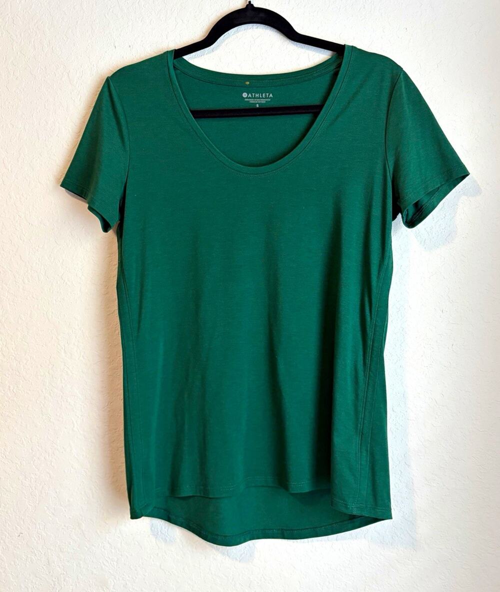 Athleta Essence Vital Tee Scoop Neck Stretch Short Sleeve Green Women’s Size S